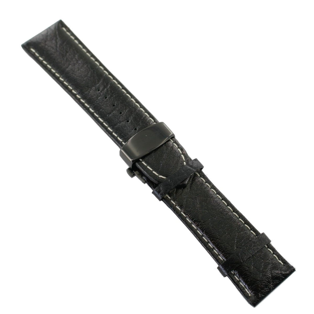 Ingersoll Ersatzband für Uhren Leder schwarz Naht ws Faltschließe sw 26 mm