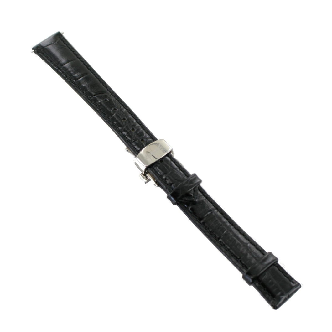 Ingersoll Ersatzband für Uhren Leder schwarz g. Kroko Faltschl.Silber 16 mm