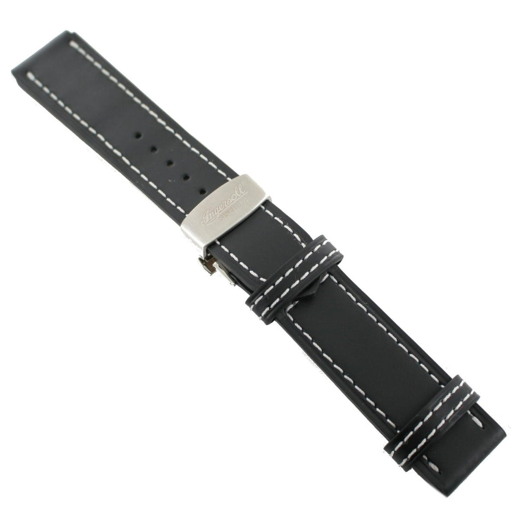 Ingersoll Ersatzband für Uhren Leder schwarz Naht ws Faltschließe 21 / 23 mm
