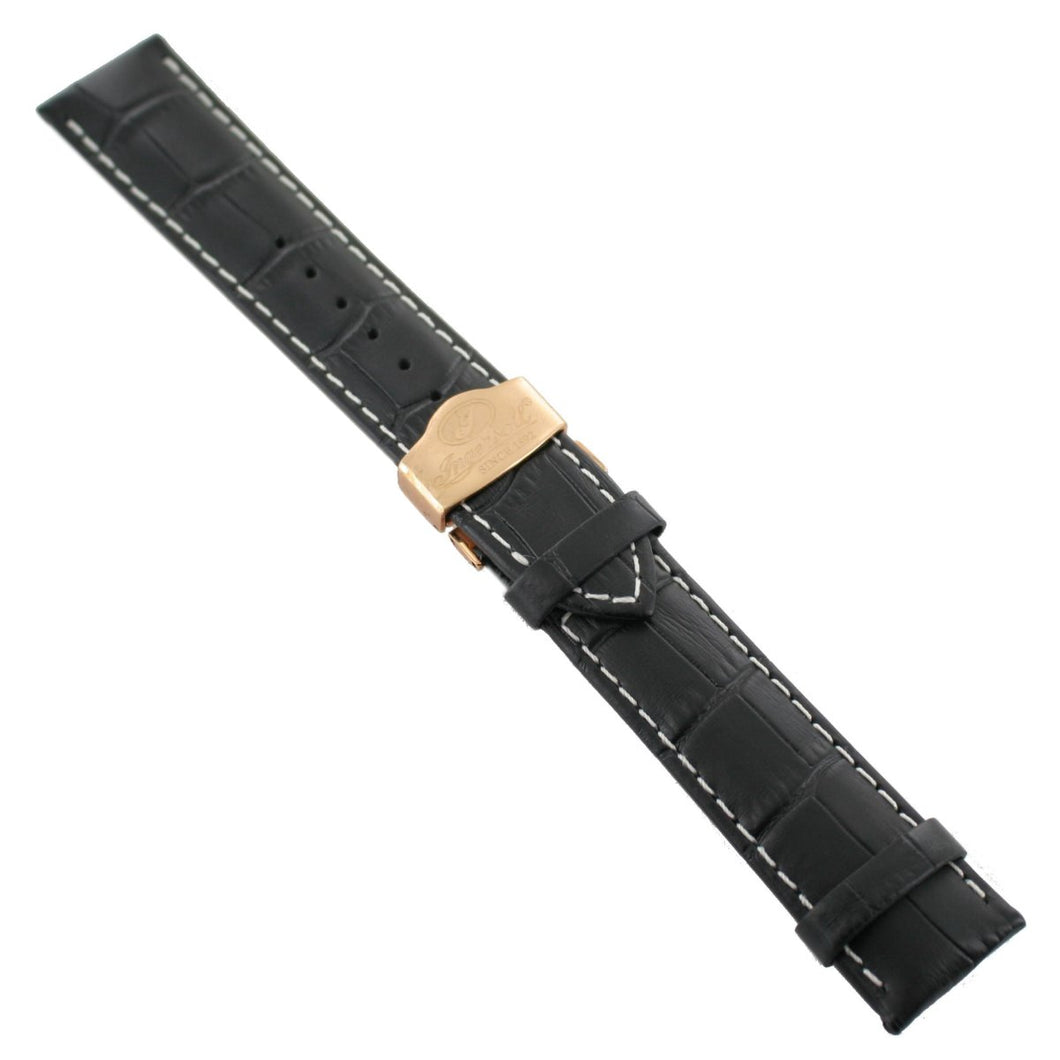 Ingersoll Ersatzband für Uhren Leder schwarz Kroko Naht ws Faltschl. Rosé 22 mm