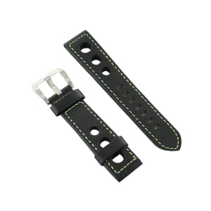 Ingersoll Ersatzband für Uhren Leder schwarz Naht grün Loch Dornschl. 22 mm
