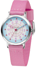 Laden Sie das Bild in den Galerie-Viewer, JACQUES FAREL Kinder-Armbanduhr Analog Quarz Mädchen Textilband KOP 04 rosa