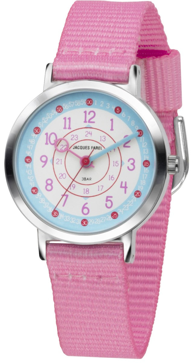 JACQUES FAREL Kinder-Armbanduhr Analog Quarz Mädchen Textilband KOP 04 rosa
