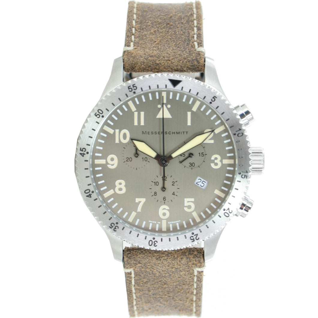 Aristo Herren Messerschmitt Uhr Edelstahl Chronograph ME-5030ALU Leder