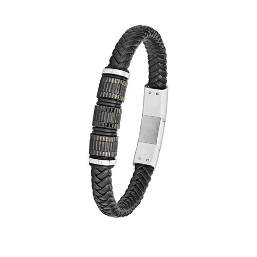 s.Oliver Jewel Herren Armband Leder schwarz Edelstahl 2024230