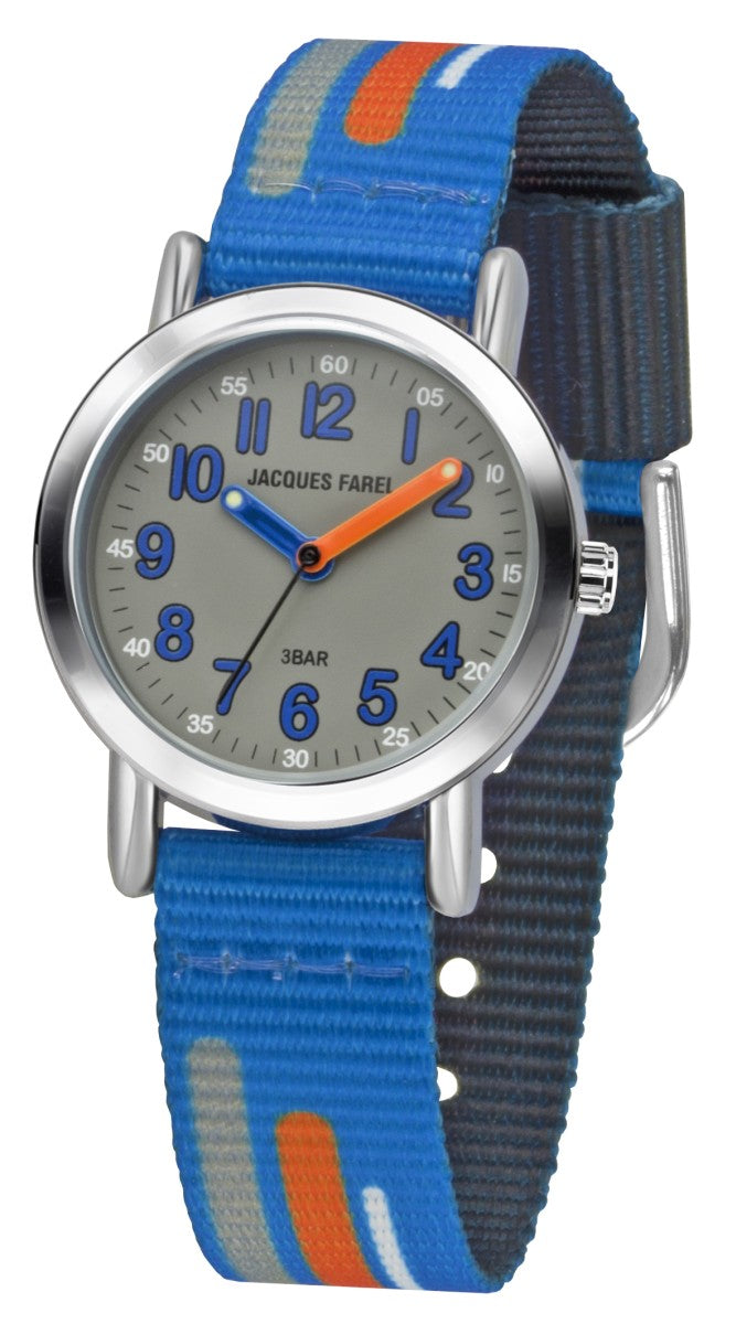 JACQUES FAREL Kinder-Armbanduhr Analog Quarz Jungen Textilband KPS 201 blau