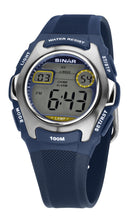 Laden Sie das Bild in den Galerie-Viewer, SINAR Jugenduhr Kinder Armbanduhr Digital Quarz Silikon XE-50-2 blau silber