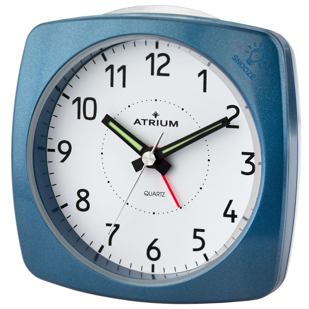 ATRIUM Wecker Analog Quarz blau metallic A251-5 ohne Ticken mit Licht und Snooze