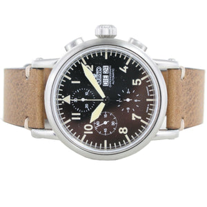 Aristo Herren Uhr Automatic Edelstahl Vintage Chrono 7H186 Leder