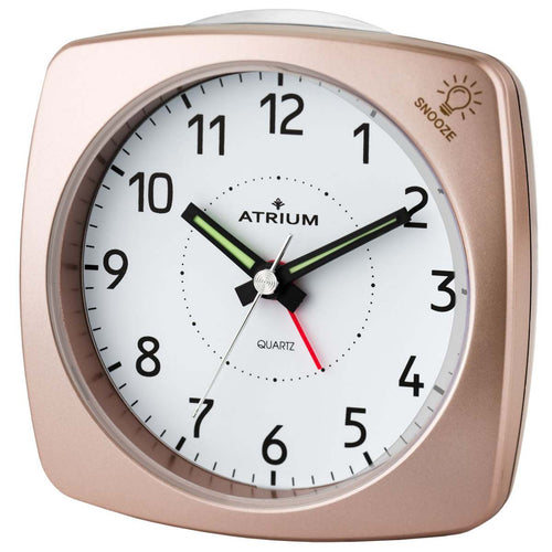 ATRIUM Wecker Analog Quarz rosé metallic A251-17 o. Ticken mit Licht und Snooze
