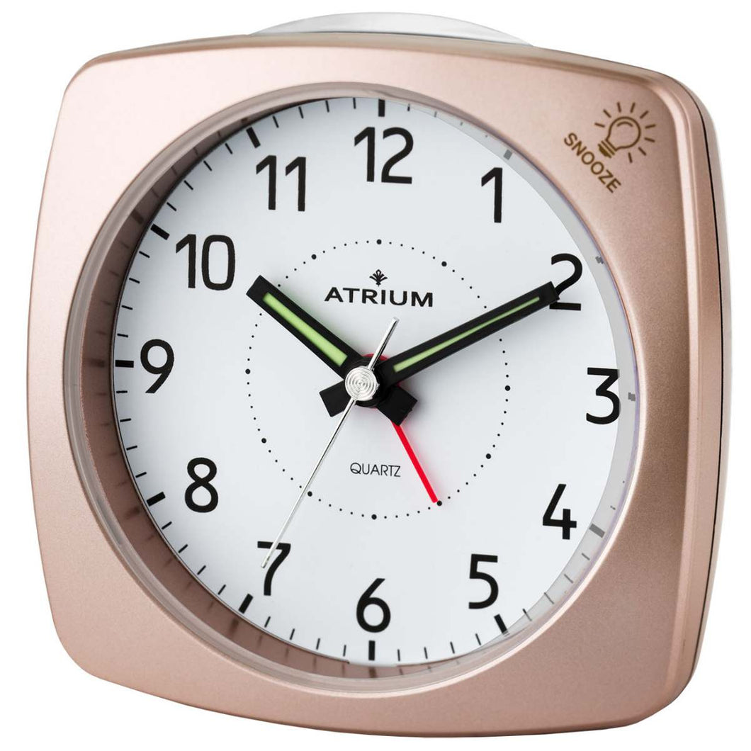 ATRIUM Wecker Analog Quarz rosé metallic A251-17 o. Ticken mit Licht und Snooze