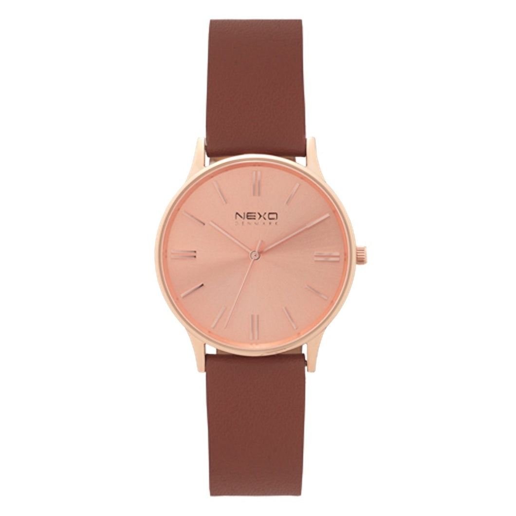 NEXO DENMARK Damen Uhr Armbanduhr Pituffik Rosé Gold Brown 2551L