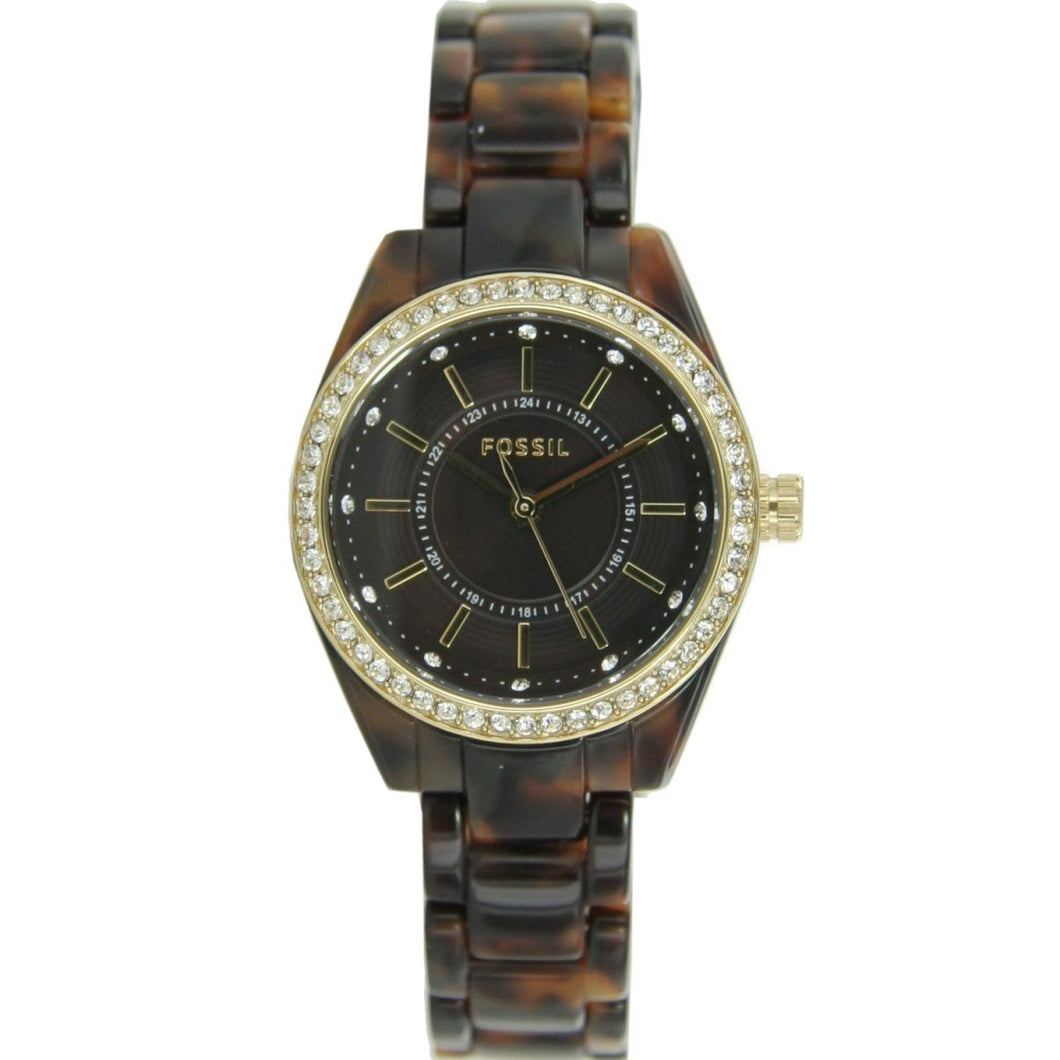 Fossil Damen Uhr Armbanduhr Resin Edelstahl Strass BQ1196