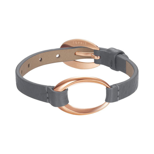 Esprit Damen Armband Leder Edelstahl Rosé Ovality Grey ESBR11423N200