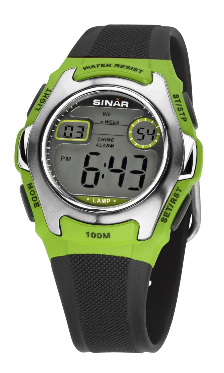 SINAR Jugenduhr Kinder Armbanduhr Digital Quarz Silikon XE-50-3 grün silber