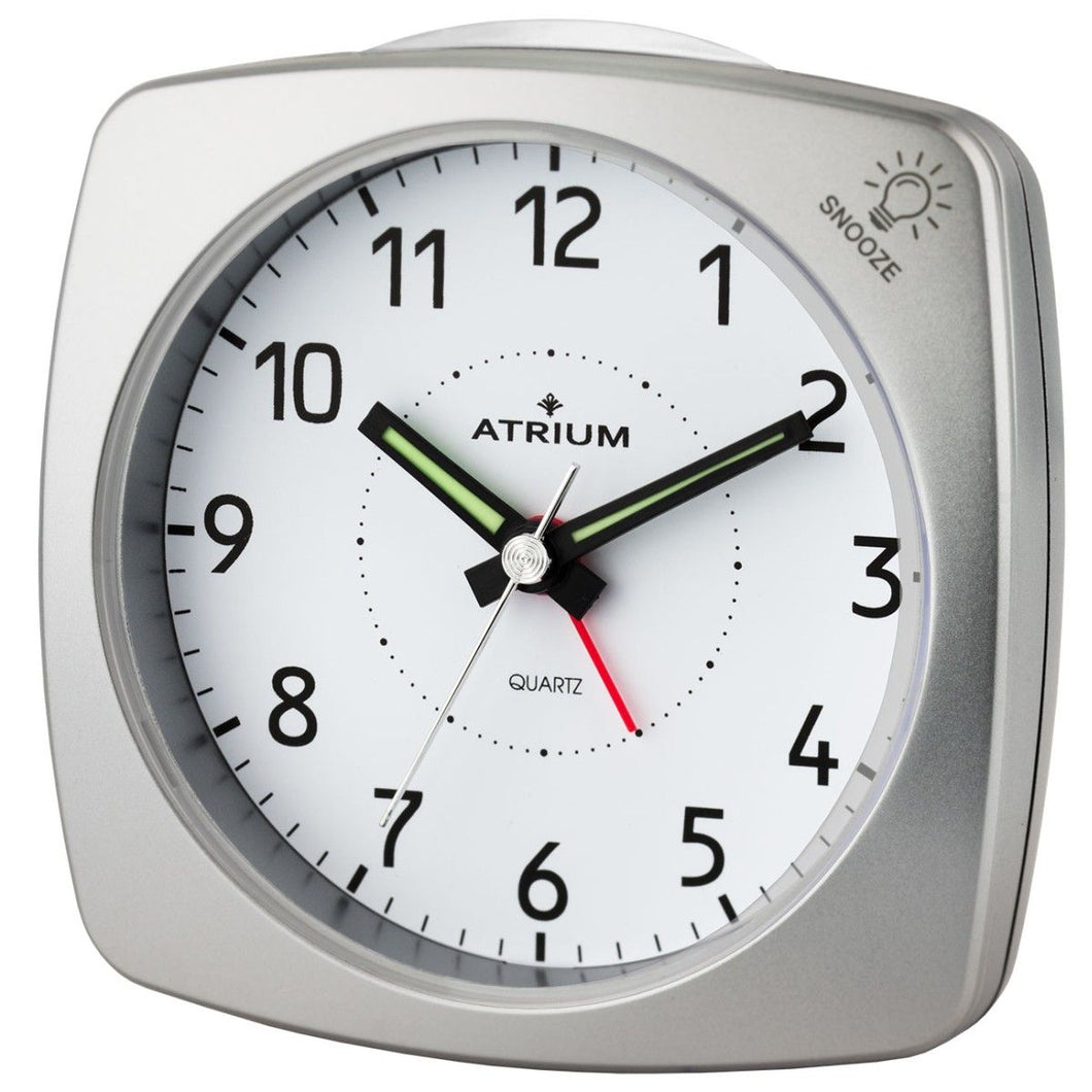ATRIUM Wecker Analog Quarz silber A251-19 ohne Ticken mit Licht und Snooze