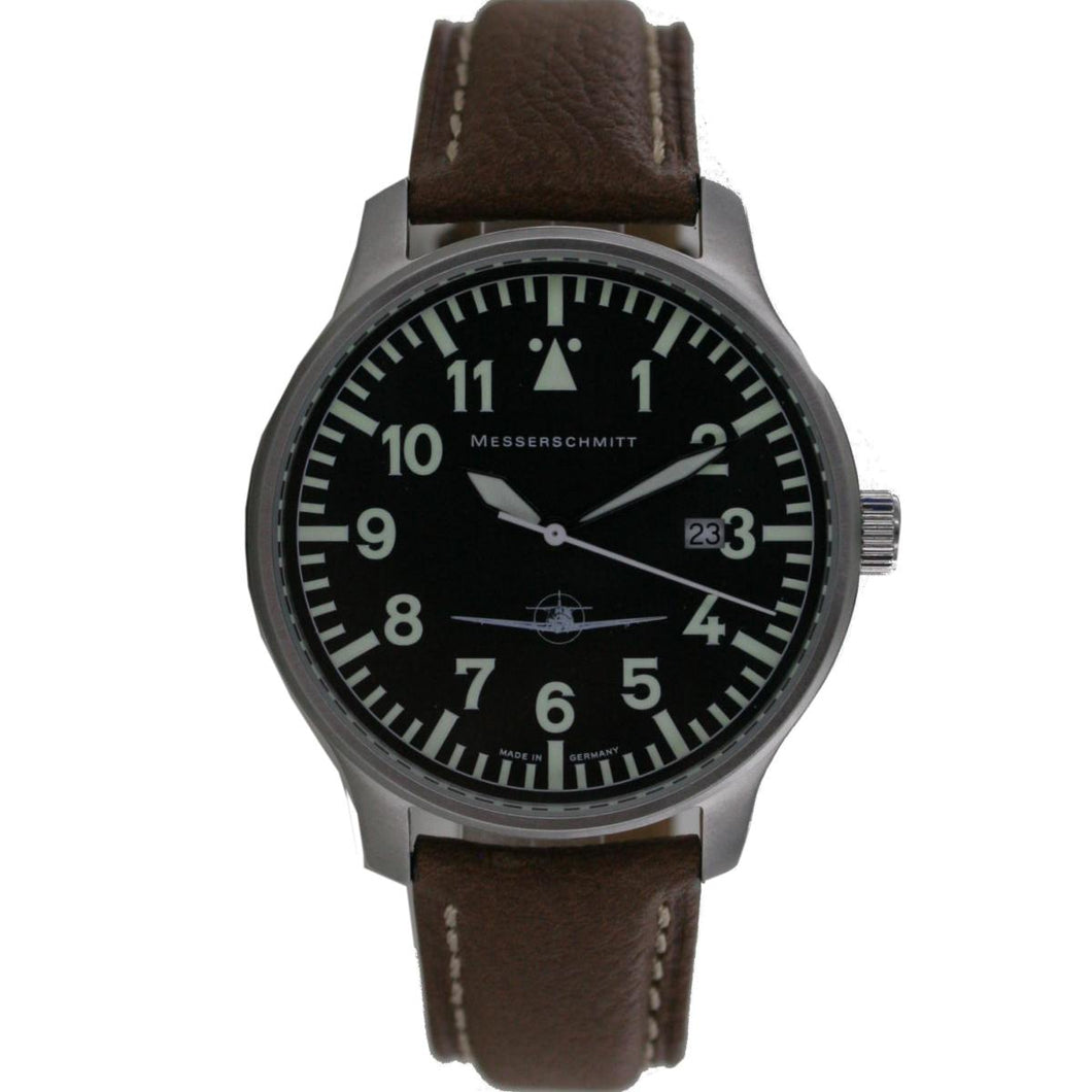 Aristo Herren Messerschmitt Uhr Fliegeruhr ME108-42B Leder