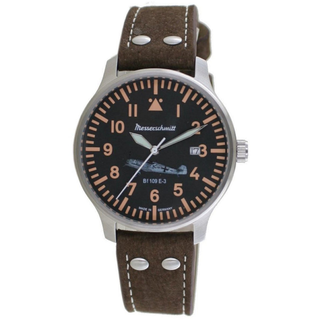 Aristo Herren Messerschmitt Uhr Fliegeruhr BF109E-3 Leder
