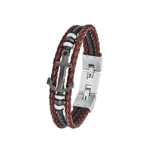 s.Oliver Jewel Herren Armband Leder Edelstahl Anker IP black 2024252