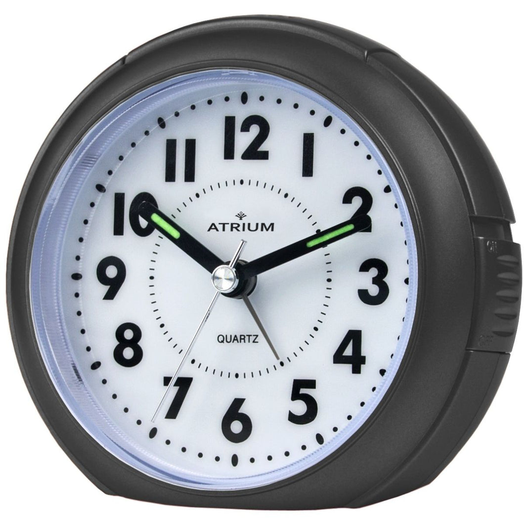 ATRIUM Wecker Analog Quarz schwarz A240-7 ohne Ticken mit Licht große Zahlen