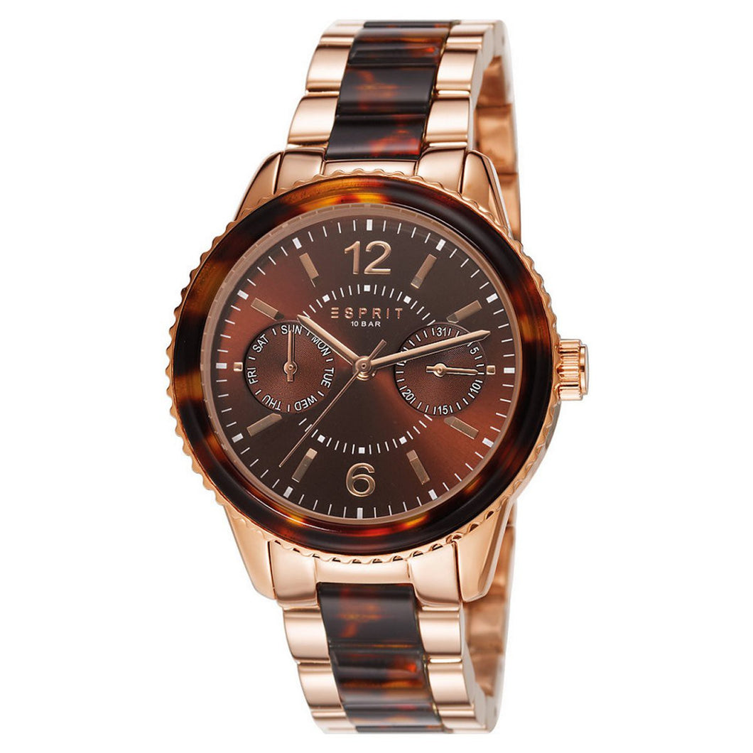 Esprit Damen Uhr Armbanduhr Marin Tortoise Edelstahl Rosé ES106742004