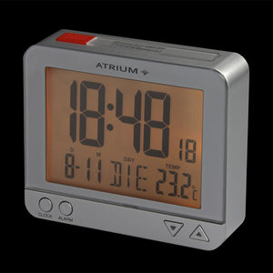 ATRIUM Wecker Digital Quarz Funkwecker A760-19 Nachtlicht Temperatur silber