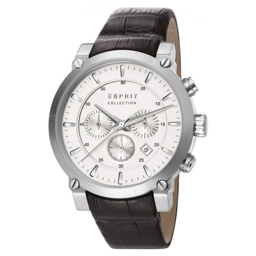 Esprit Collection Herren Uhr Armbanduhr Chrono Poros Leder EL102121F04
