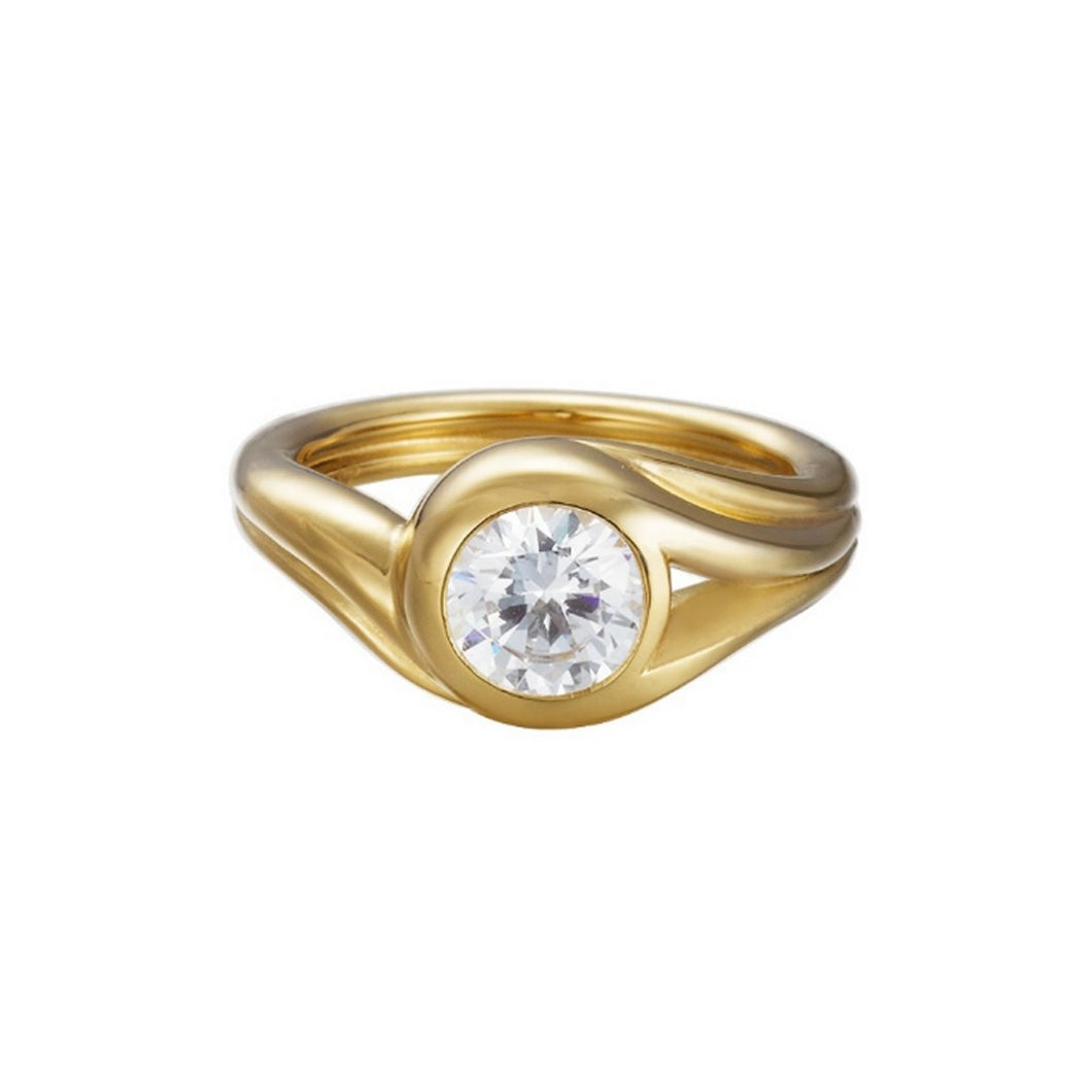 Esprit Damen Ring Silber Gold Glamour Solitaire Zirkonia ESRG92036B1