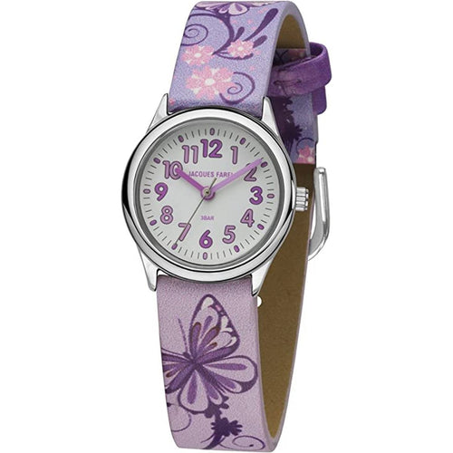 JACQUES FAREL Kinder-Armbanduhr Analog Quarz Mädchen Textilband HCC 435 Blumen