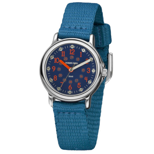 JACQUES FAREL Kinder-Armbanduhr Analog Quarz Jungen Textilband KCF 078 blau
