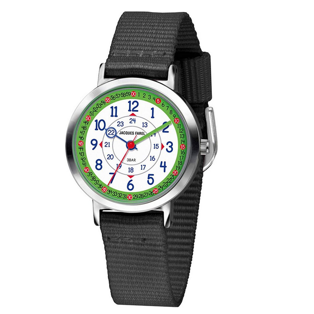 JACQUES FAREL Kinder-Armbanduhr Analog Quarz Jungen Textilband KOP 08 schwarz