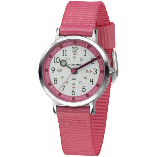 JACQUES FAREL Kinder-Armbanduhr Analog Quarz Mädchen Textilband KOP 24 rosa