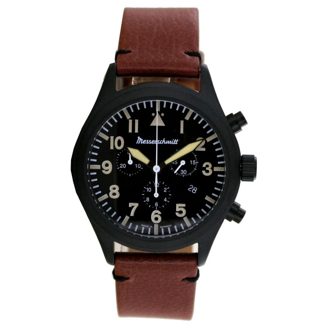 Aristo Herren Messerschmitt Uhr Chronograph ME5030-44VS vintage Leder rotbraun