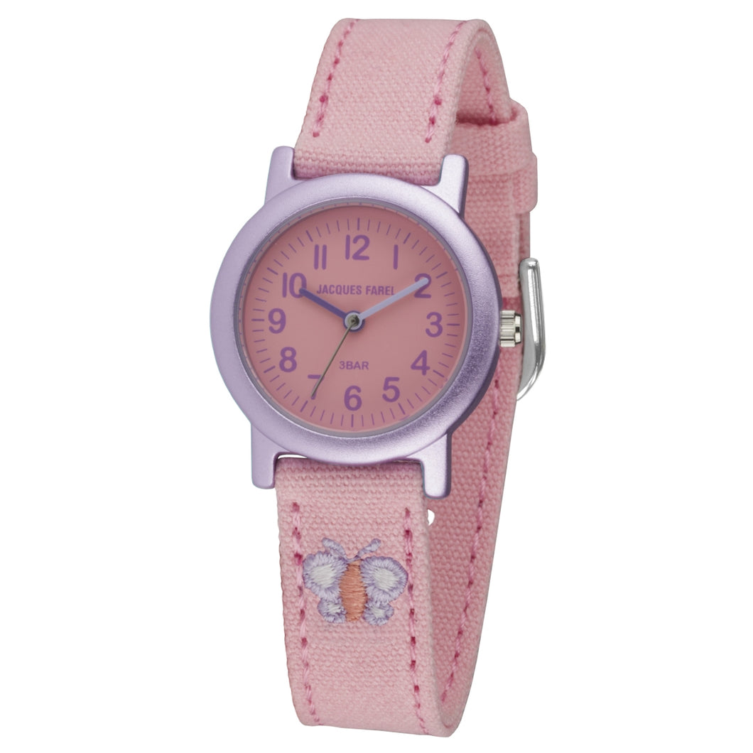 JACQUES FAREL Öko Kinder-Armbanduhr Analog Quarz Mädchen ORG 2221 Schmetterling