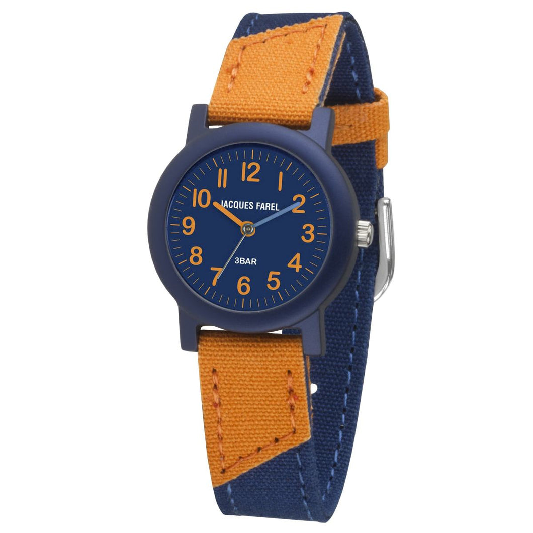 JACQUES FAREL Öko Kinder-Armbanduhr Analog Quarz Jungen ORG 1469 blau orange