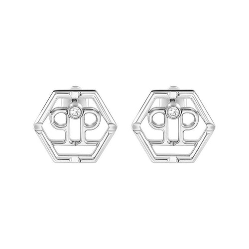 Philipp Plein Damen Ohrringe Ohrstecker Edelstahl silber HEXAGON PJ2AA02EU