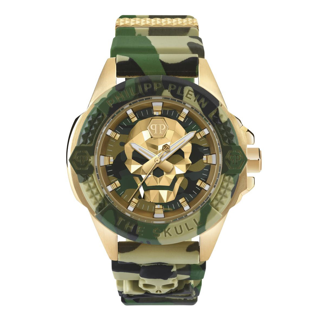 Philipp Plein Herren Uhr Quarz $KULL IP Gold green camouflage PWAAA0921 Silikon