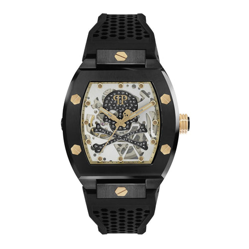 Philipp Plein Herren Uhr Automatik $KELETON schwarz Kristalle PWBAA0521 Silikon
