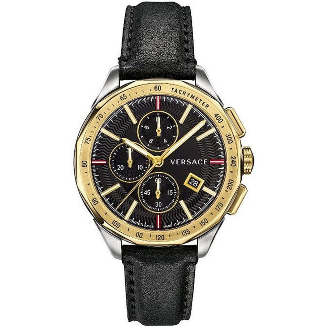 Versace Herren Uhr Armbanduhr Chronograph GLAZE Leder VEBJ00218-1