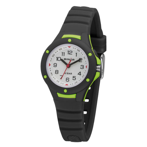 SINAR Jugenduhr Armbanduhr Analog Quarz Jungen Silikonband XB-17-1 Schwarz Grün
