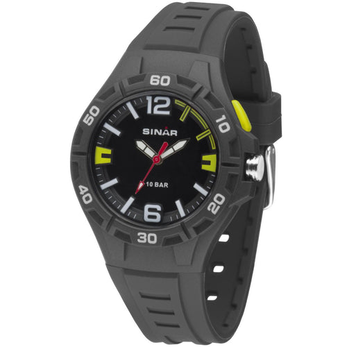 SINAR Jugenduhr Armbanduhr Analog Quarz Jungen Silikonband XB-37-1 anthrazit gelb