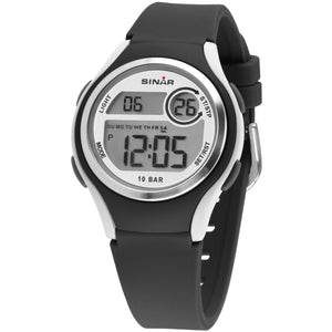 SINAR Jugenduhr Armbanduhr Digital Quarz Unisex Silikonband XE-64-1 schwarz grau