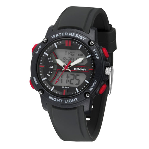 SINAR Jugenduhr Armbanduhr Digital Quarz Jungen Silikonband XW-27-1 schwarz rot